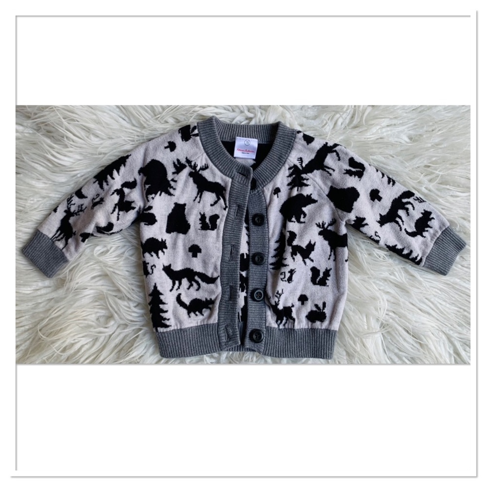 Hanna Andersson Wilderness Cardigan Sweater Woodland Print Gray Black Size 6m